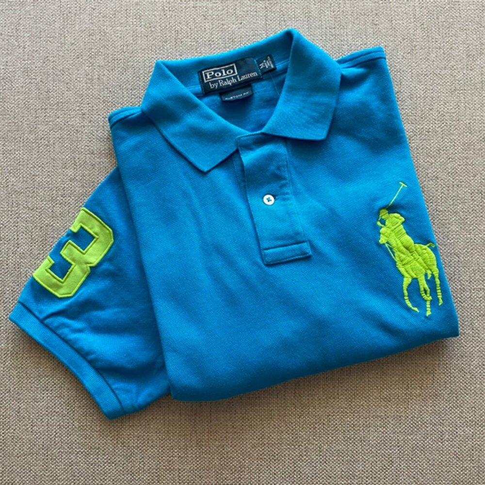 Polo Ralph Lauren New Men's Carribean Blue Big Pony Mesh Shirt Size Medium